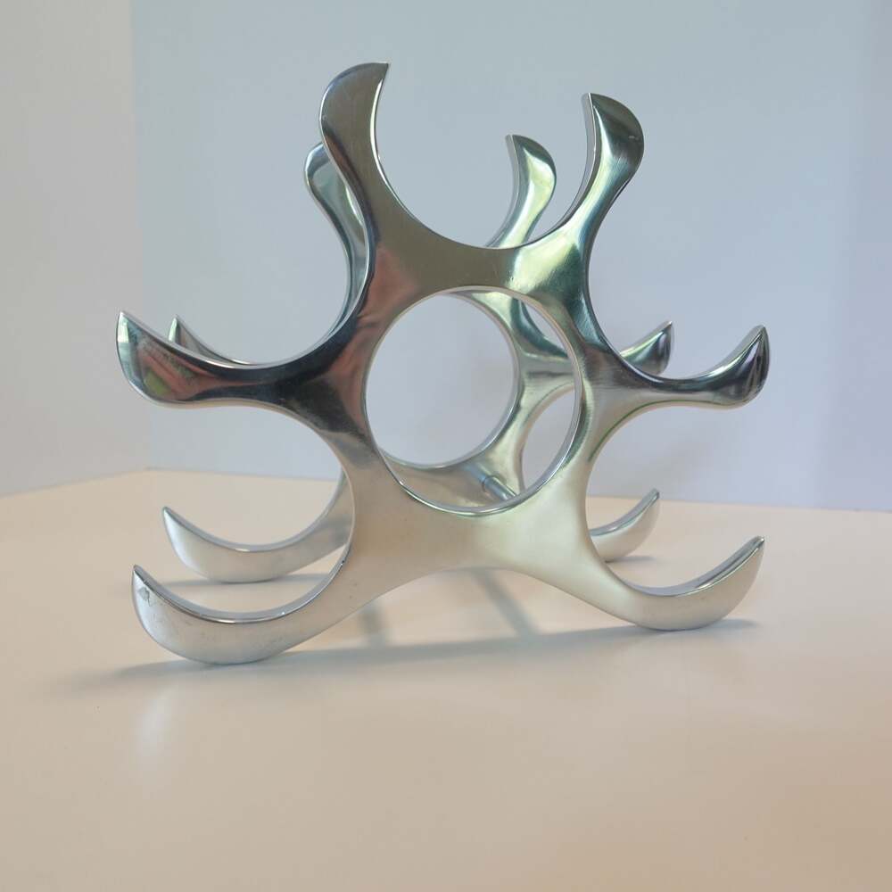 Modern Sculptural Aluminum 6-Bottle Tabletop Wine Rack